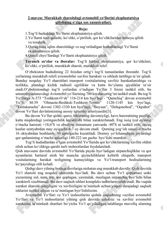 avtomobil yo‘llarini ekspluatatsiya qilishning xususiyatlari — DOCX