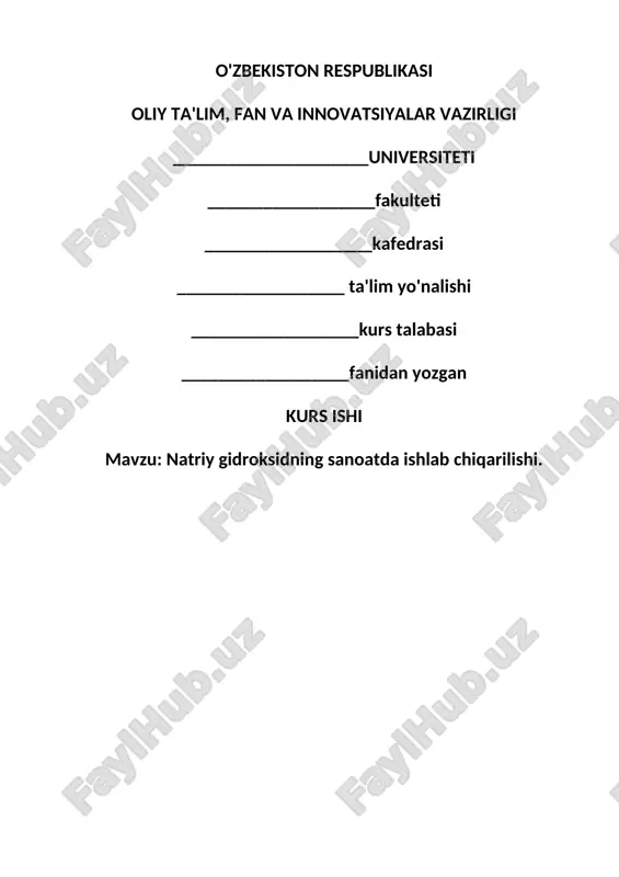 natriy gidroksidning sanoatda ishlab chiqarilishi — DOCX