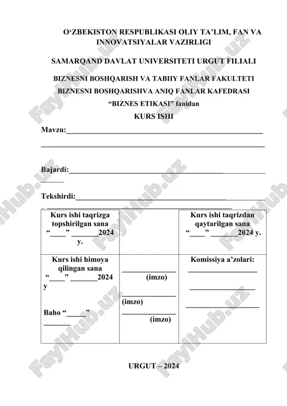 kurs ishi yuzi — DOCX