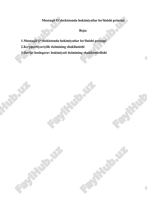 mustaqil o‘zbekistonda hokimiyatlar bo‘linishi prinsipi — DOCX