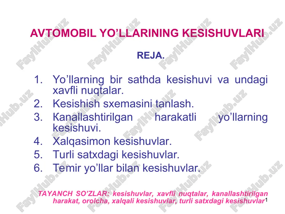 avtomobil yo’llarining kesishuvlari — PPT