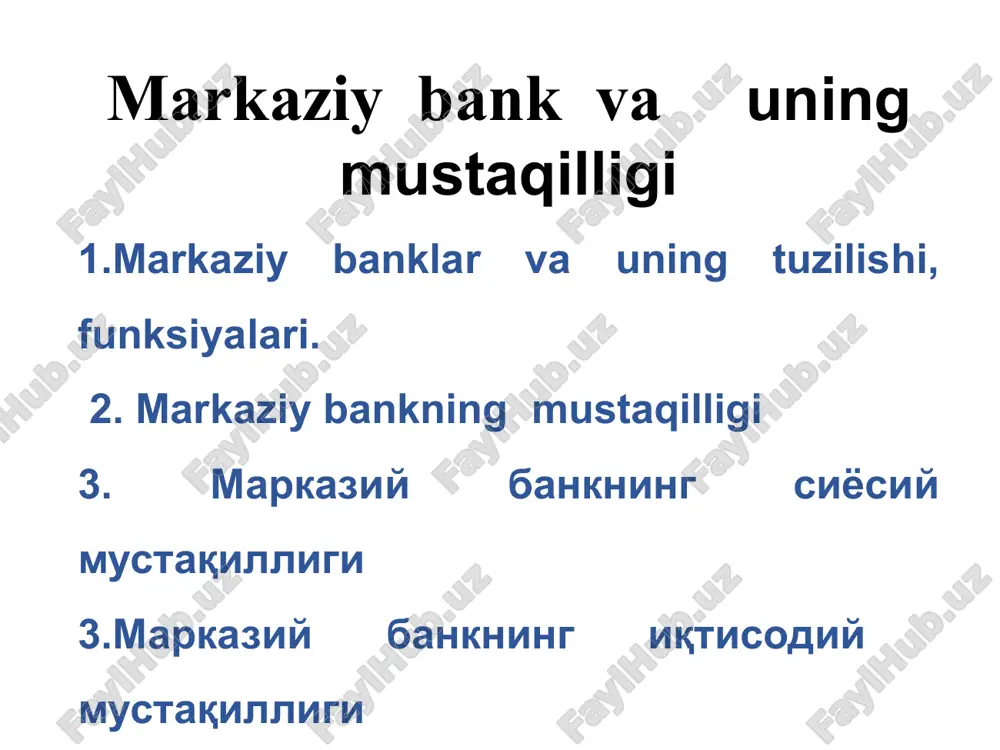 markaziybankning mustaqilligi — PPTX