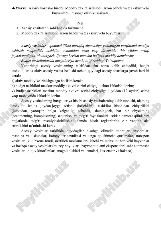 asosiy vositalar hisobi — DOCX