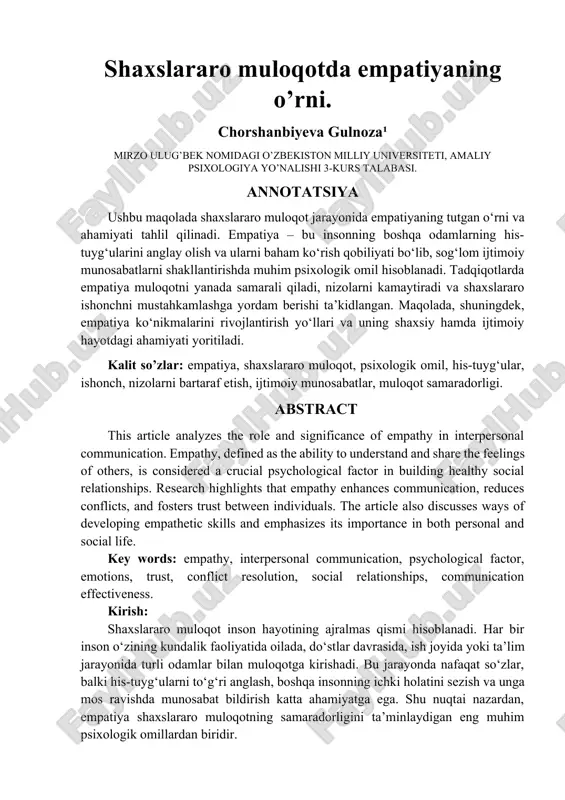 empatiya va shaxslararo muloqot — DOCX