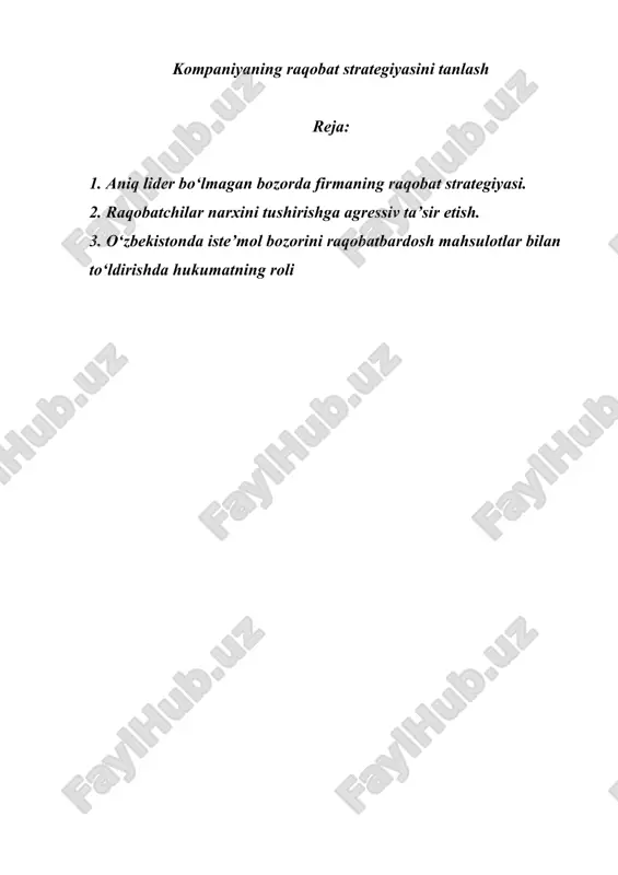 kompaniyaning raqobat strategiyasini tanlash — DOC