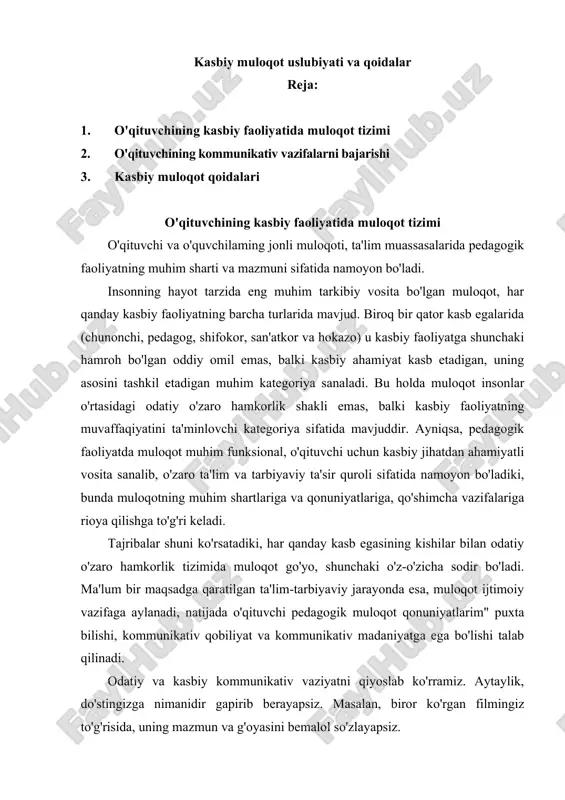 kasbiy muloqotdan 5 ta mazvuga 5 listan — DOC