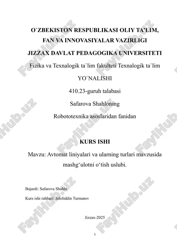 avtomat liniyalari va ularning turlari mavzusida mashg‘ulotni o‘tish uslubi — DOCX