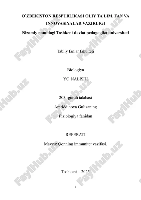 qonning immunitet vazifasi — DOCX