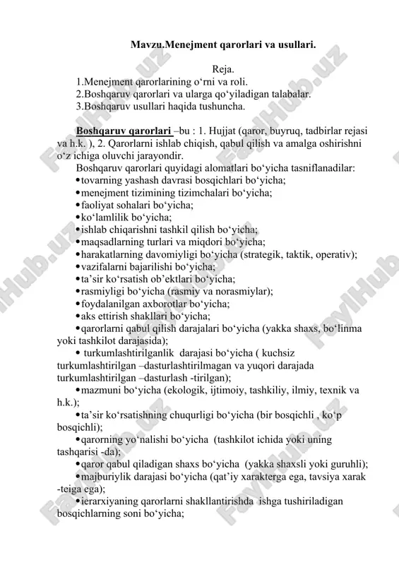 menejment qarorlari va usullari — DOCX
