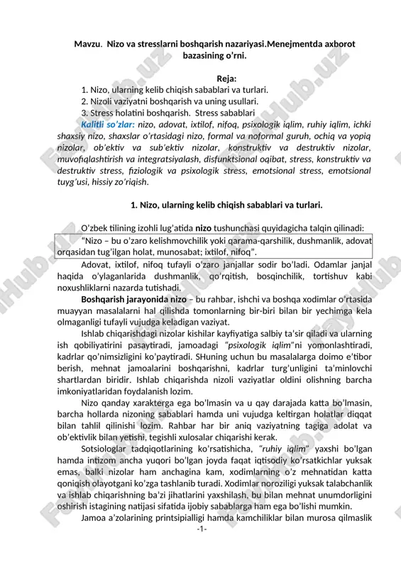 nizo va stresslarni boshqarish nazariyasi — DOCX