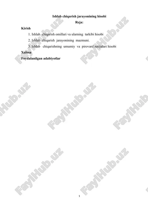 ishlab chiqarish jarayonining hisobi — DOCX