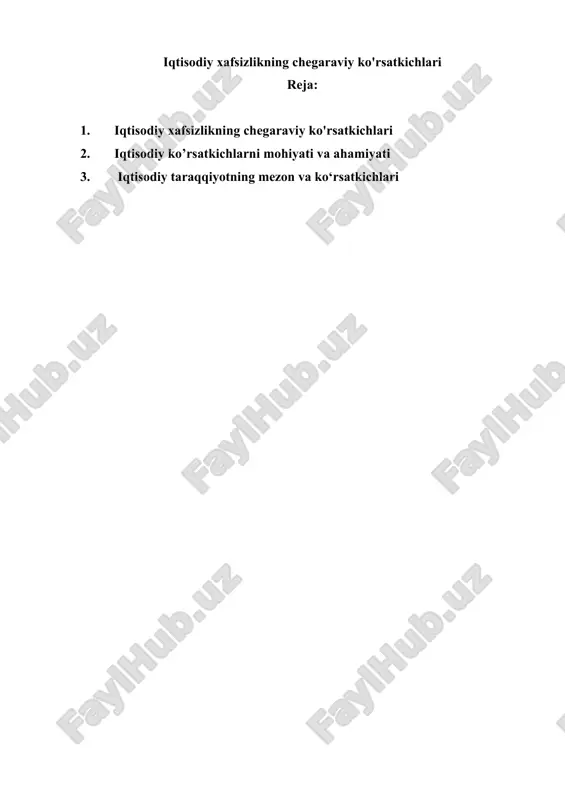 iqtisodiy xafsizlikning chegaraviy ko'rsatkichlari — DOCX