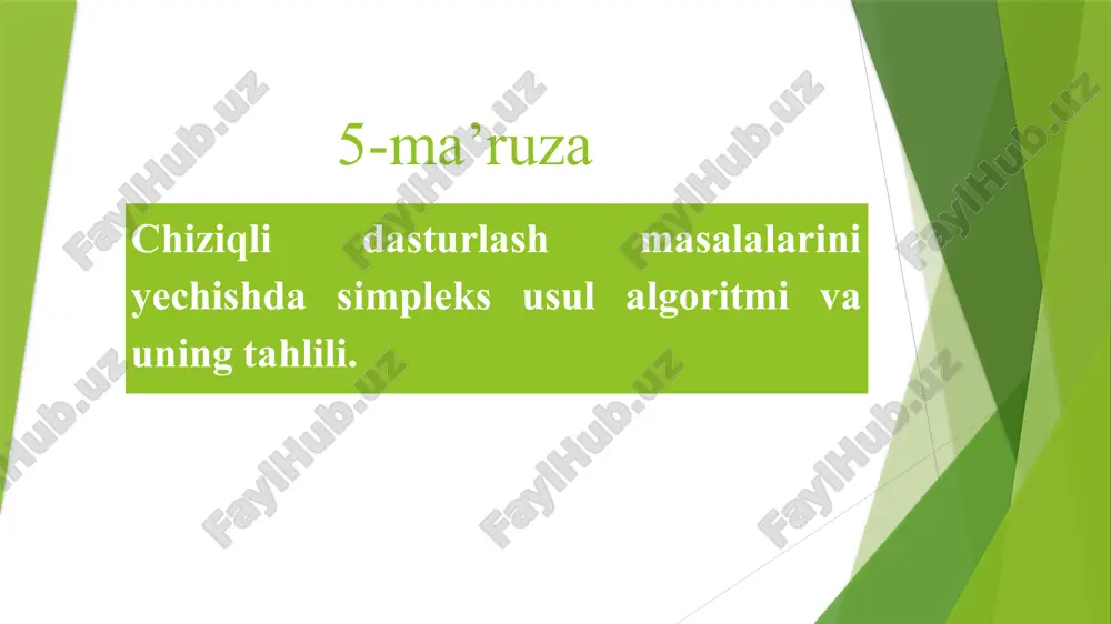 chiziqli dasturlash masalalarini yechishda simpleks usul algoritmi va uning tahlili — PPTX