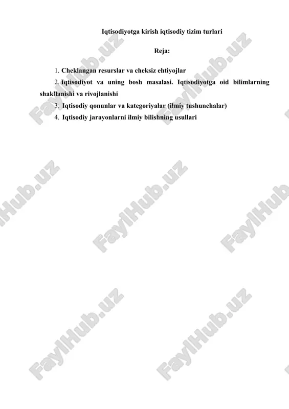 iqtisodiyotga kirish iqtisodiy tizim turlari — DOCX