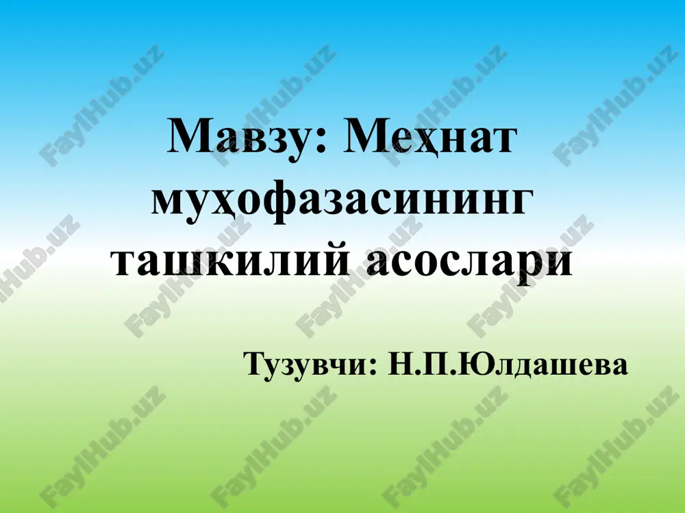 меҳнат муҳофазасининг ташкилий асослари — PPTX