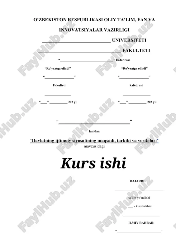 davlatning ijtimoiy siyosatining maqsadi, tarkibi va vositalari — DOCX