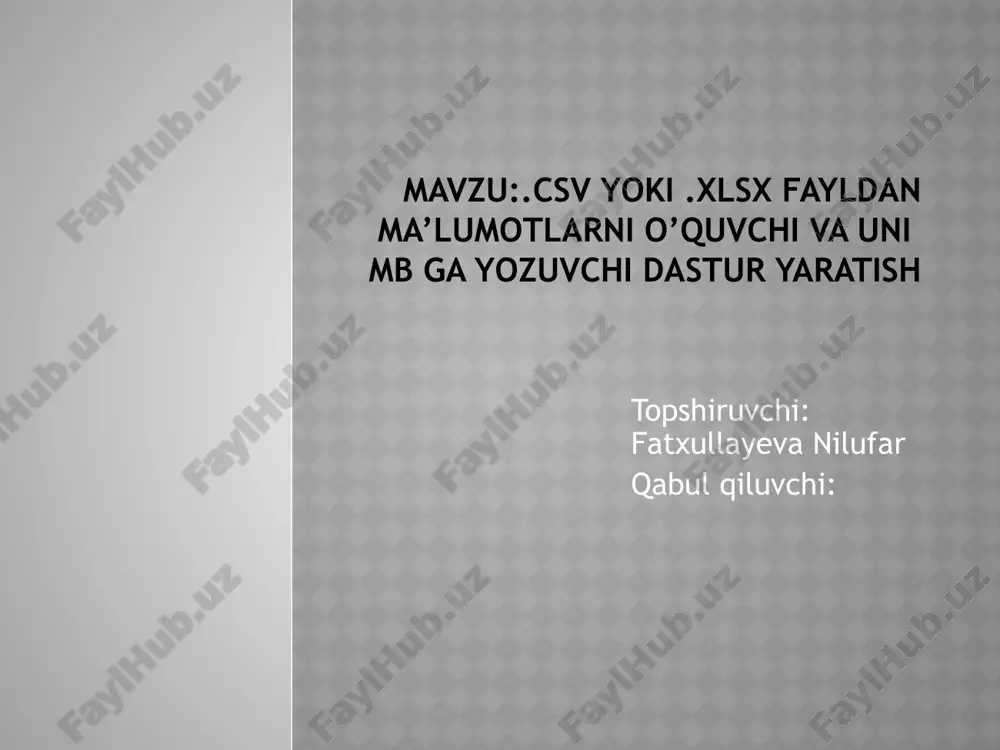 csv va excel fayldan ma'lumotlarni o'qish va yozish dasturi yaratish — PPTX