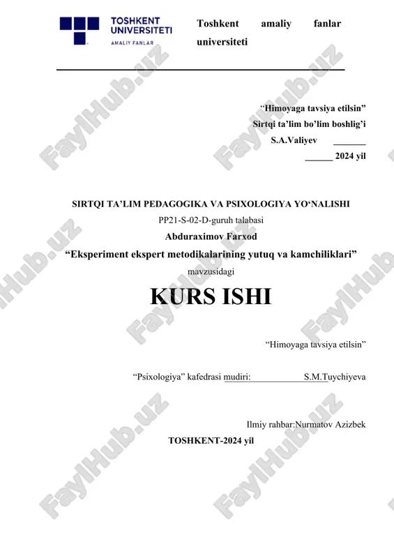 eksperiment ekspert metodikalarining yutuq va kamchiliklari — DOCX