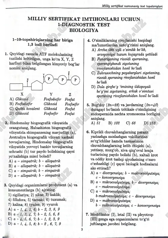 milliy sertifikat namunaviy test topshiriglari — PDF