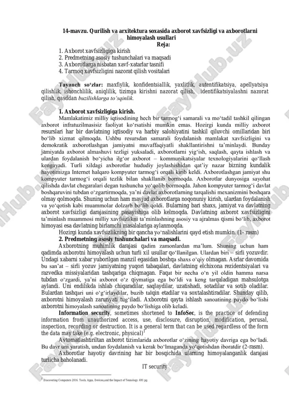 axbarot xavfsizligi va axbarotlarni himoyalash usullari — PDF