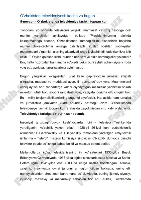 oʻzbekiston televideniyesi: kecha va bugun — DOCX