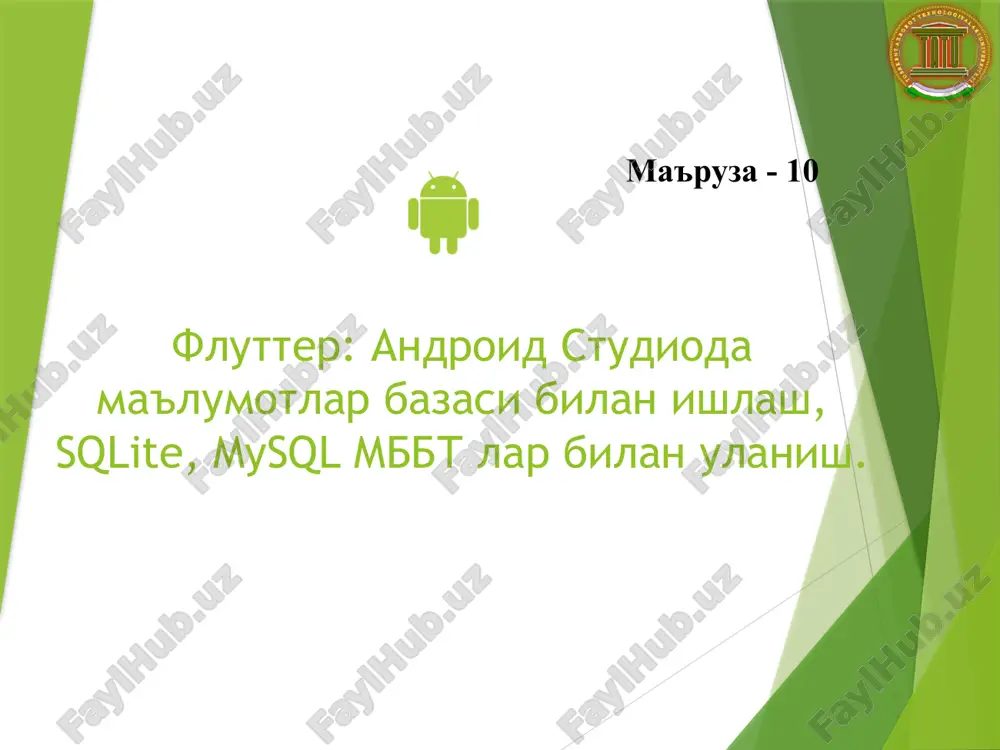 flutter: android studioda ma'lumotlar bazasi bilan ishlash — PPTX