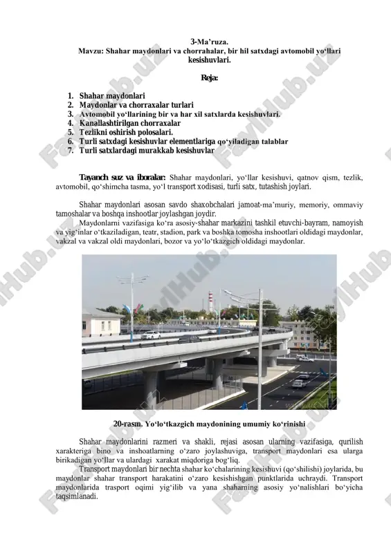 shahar maydonlari va chorrahalar, bir hil satxdagi avtomobil yo‘llari kesishuvlari — PDF