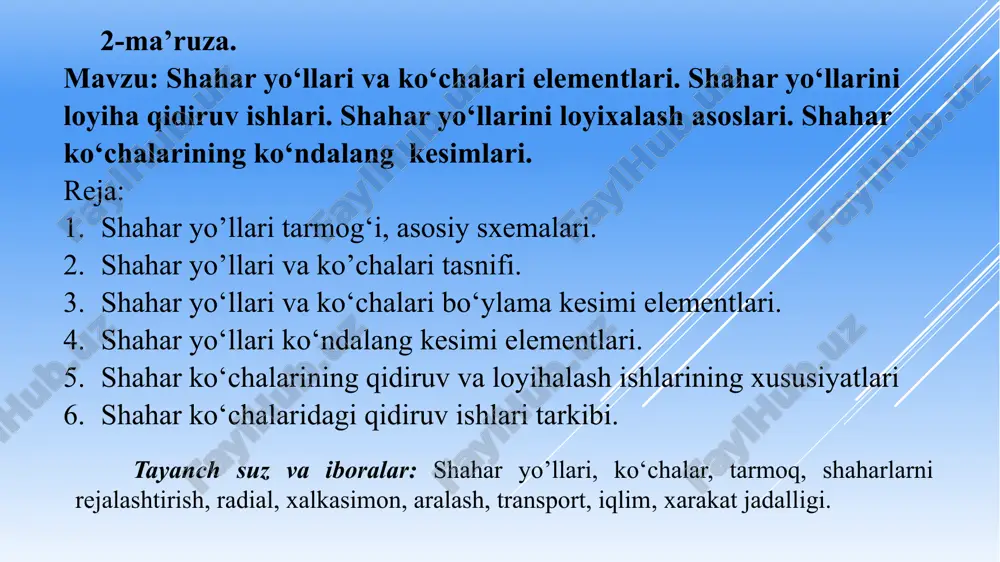 shaharyo‘llar va ko‘chalar — PPTX