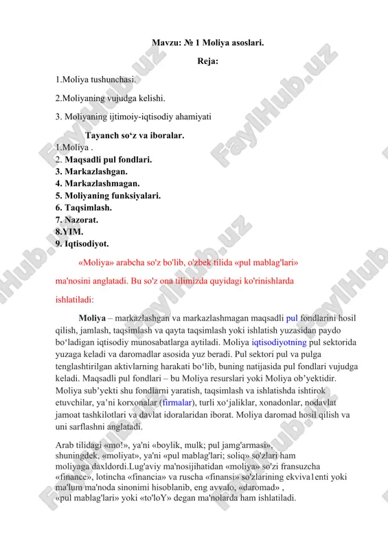 moliya asoslari — DOCX