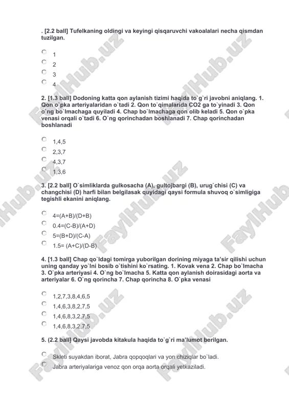biologiya test savollari to`plami — DOCX