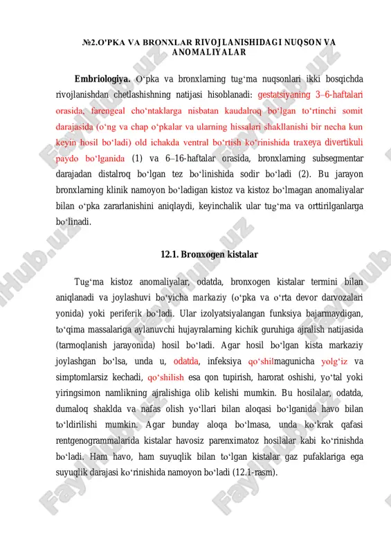 o'pka va bronxlarda rivojlanishdagi nuqson va anomaliyalar — PDF