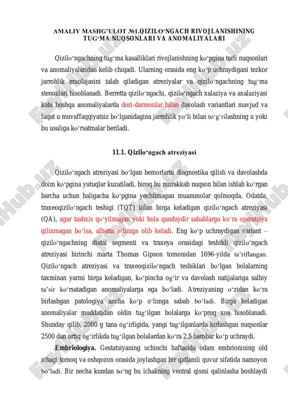 qizilo‘ngach rivojlanishining tug‘ma nuqsonlari va anomaliyalari — PDF