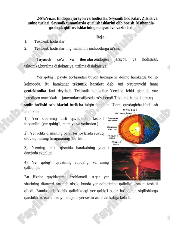 seysmik hodisalar va tektonika — PDF