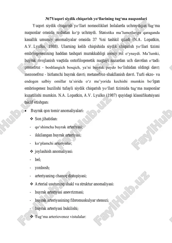 yuqori siydik chiqarish yo‘llarining tug‘ma nuqsonlari — PDF