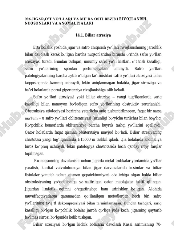 jigar, oʻt yoʻllari va meʼda osti bezini rivojlanish nuqsonlari va anomaliyalari — PDF