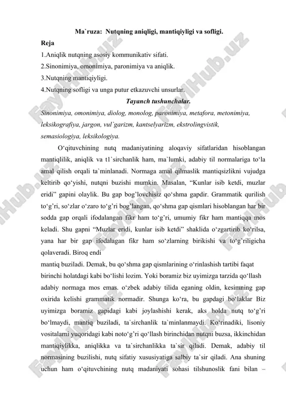 nutqning aniqligi, mantiqiyligi va sofligi — DOCX