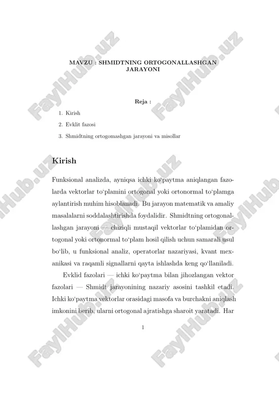 shmidtning ortogonallashgan jarayoni — PDF