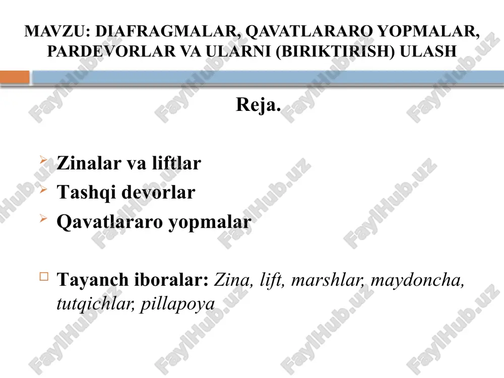 zinalar, liftlar va qavatlararo yopmalar — PPTX