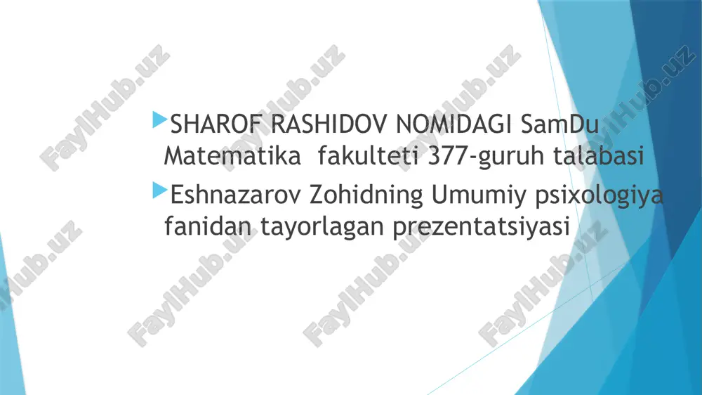 umumiy psixologiya fanidan talabalarga murojaat — PPTX