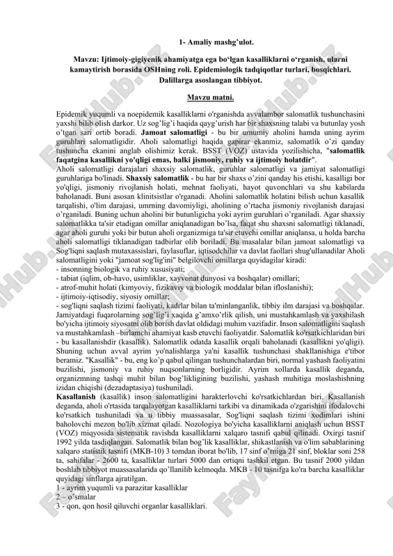epidemiologik tadqiqotlar va epidemiologiya — DOCX