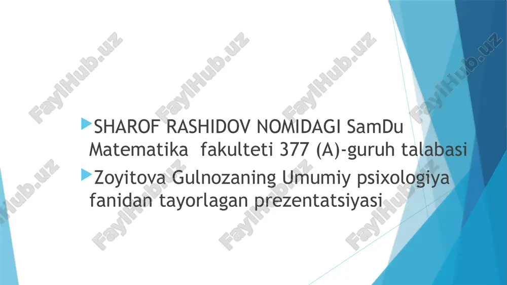umumiy psixologiya fanidan talabasi — PPTX