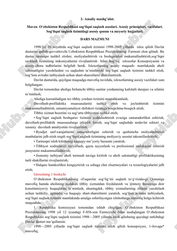 o‘zbekiston respublikasi sog‘liqni saqlash asoslari — DOCX