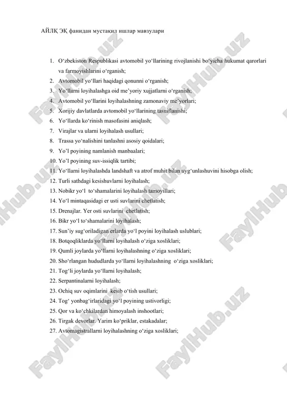 avtomobil yo‘llarining loyihalash asoslari — DOCX