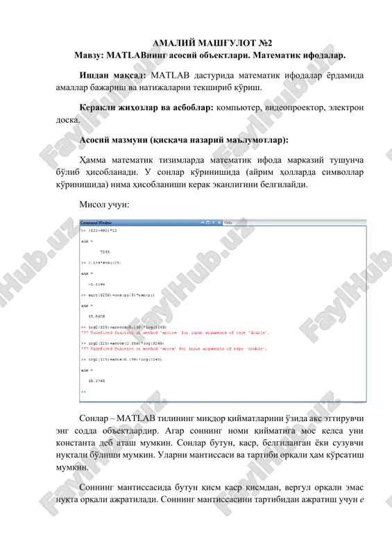 matlabning asosiy ob'ektlari — DOCX
