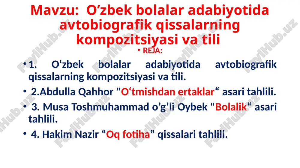 avtobiografik qissalar maydonida sujet tushunchasi — PPTX