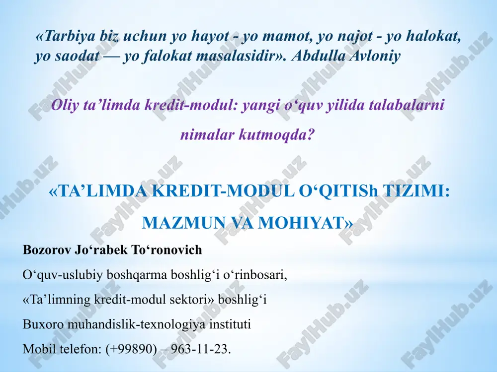 ta’limda kredit-modul qitishtizimi: mazmun va mohiyat — PPTX