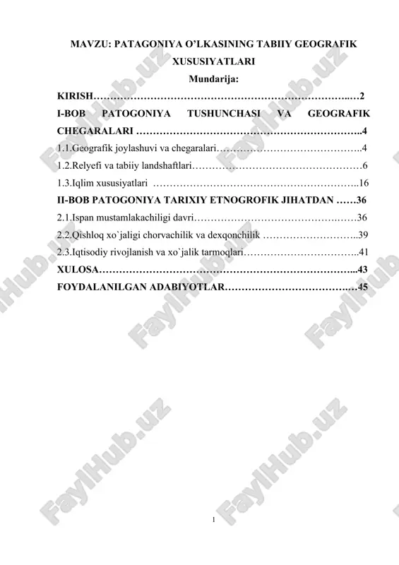 patagoniya o’lkasining tabiiy geografik xususiyatlari — DOCX