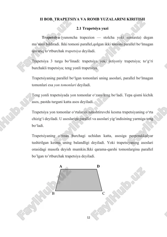 trapetsiya va romb yuzalarini kiritish — DOCX