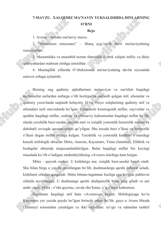 ma'naviy yuksalish va dinlarning o'rni — DOCX