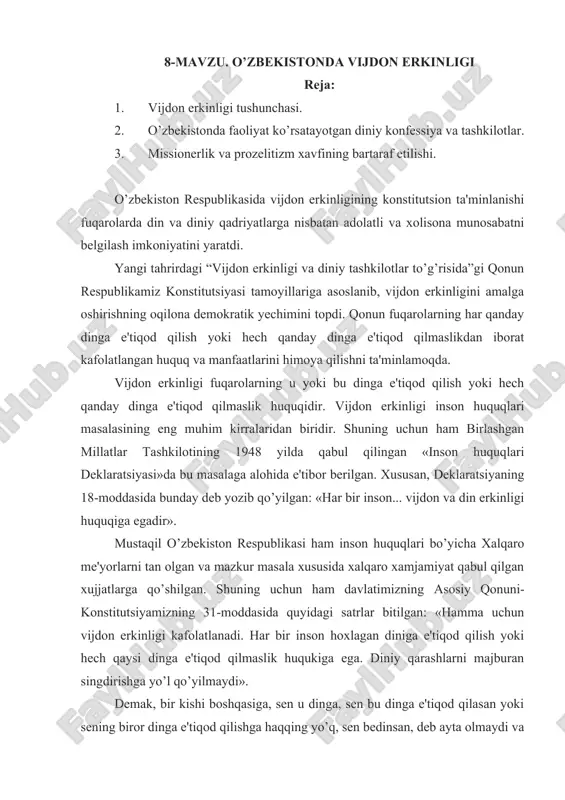 o’zbekistonda vijdon erkinligi — DOCX